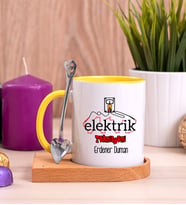 Elektrik Teknisyeni Ahşap Altlıklı Sarı Kupa Bardak
