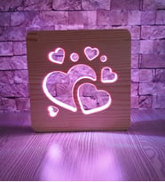 Sevgililer Günü Hediyesi Kalpler Ahşap Gece Lambası 16 Renkli Led Lamba