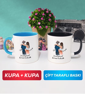 İkili Sevgiliye Hediye Bir Ömür Sevgililer Günü Hediyesi Kupa Bardak Mavi Siyah