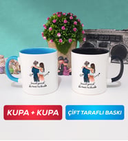 İkili Sevgiliye Hediye Bir Ömür Sevgililer Günü Hediyesi Kupa Bardak Mavi Siyah