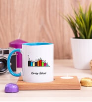 İktisatçı Ahşap Altlıklı Mumlu Mavi Kupa Bardak