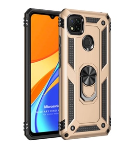 Microsonic Xiaomi Redmi 9C Kılıf Military Ring Holder Gold