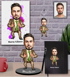 Kişiye Özel İş Adamı Karikatürlü 5 li Hediye Seti Bay-10
