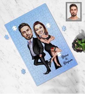 Kişiye Özel Sevgili Karikatürlü A3 130 Parça Puzzle Model 12