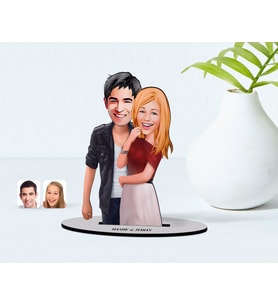 BK Gift Kişiye Özel Sevgililer Karikatürlü Ahşap Biblo Model-90 (Beyaz)