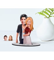 BK Gift Kişiye Özel Sevgililer Karikatürlü Ahşap Biblo Model-90 (Beyaz)