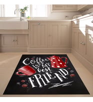 Coffe Best Friend Dijital Baskı Yıkanabilir Kaymaz Taban Leke Tutmaz Mutfak Halısı (Siyah-Kırmızı)