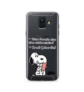 Snoopy Tasarımlı Süper Şeffaf Silikon Telefon Kılıfı Samsung A6 (2018)