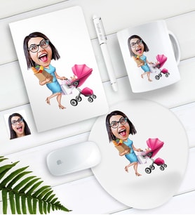 BK Gift Kişiye Özel Ev Hanımı Karikatürlü Defter Kalem Kupa Mouse Pad Seti-1 (Model 1)