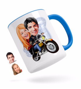 BK Gift Kişiye Özel Sevgililer Karikatürlü Mavi Kupa Bardak-17