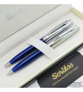 Scrikss 39 Lacivert Krom Tükenmez Kalem + Versatil Kalem Set   Scrikss Kalem  İsme Özel Kalem  Hediyelik Kalem