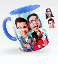 BK Gift Kişiye Özel Sevgililer Karikatürlü Mavi Kupa Bardak  1