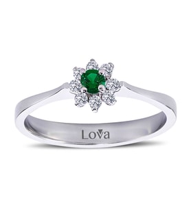 Lova Pırlantalı Zümrüt Çiçek Yüzük - 1030158