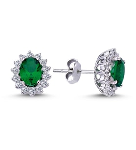 Lova Pırlantalı Oval Zümrüt Anturaj Küpe - 3050003