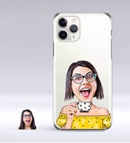 BK Gift Kişiye Özel Bayan Karikatürlü iPhone 11 Pro İnce Şeffaf Silikon Telefon Kapağı-48 (Beyaz)