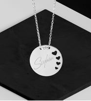 BK Gift Kişiye Özel İsimli Silver Yuvarlak Kalpler Kolye (Gümüş)