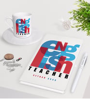 BK Gift Kişiye Özel İngilizce Öğretmeni Beyaz Defter Kalem Türk Kahvesi Fincanı Seti-10 (Model 1)