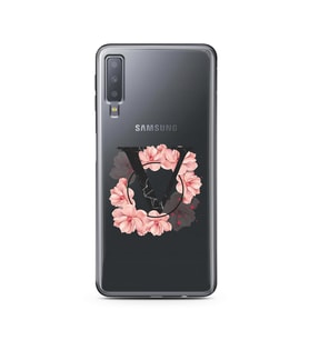 Pembe Çiçekli Harf Tasarım Süper Şeffaf Silikon Telefon Kılıfı Samsung A7 (2018)
