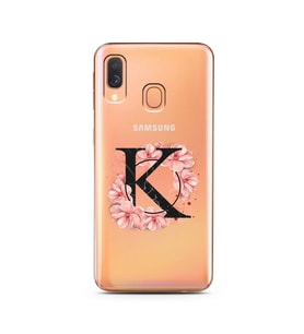 Pembe Çiçekli Harf Tasarım Süper Şeffaf Silikon Telefon Kılıfı Samsung A40 K-Har