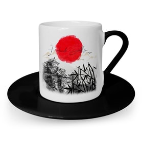 BK Gift Kişiye Özel Japanese Landscape Tasarımlı Siyah Türk Kahvesi Fincanı  1