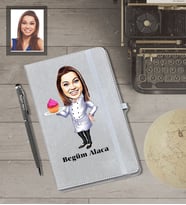 Kişiye Özel Pastacı Karikatürlü Gri Defter Kalem Hediye Seti  Bayan-2