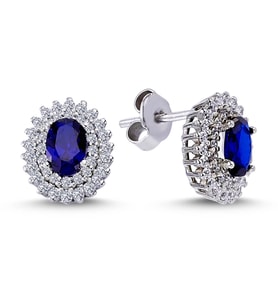 Lova Pırlantalı Oval Safir Anturaj Küpe - 3020004