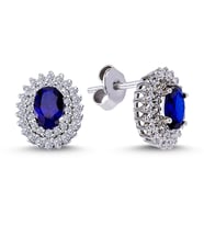 Lova Pırlantalı Oval Safir Anturaj Küpe - 3020004