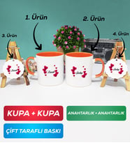 İkili Turuncu İsme Özel Sevgililer Günü Hediyesi Kupa Bardak Anahtarlık