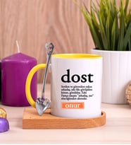 Dost Kelime Anlamı Ahşap Altlıklı Sarı Kupa Bardak