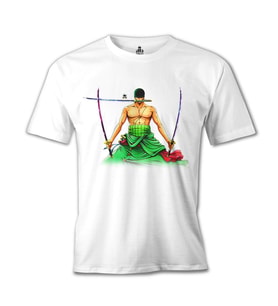 One Piece - Roronoa Zoro Kılıç Beyaz Erkek Tshirt