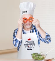 BK Gift Kişiye Özel Benim Kral Babam Erkek Mutfak Önlüğü ve Aşçı Şapkası Seti (Beyaz)