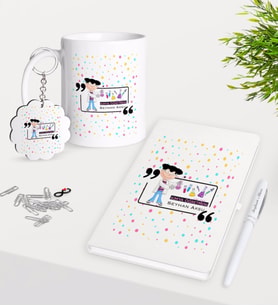 BK Gift Kişiye Özel Kimya Öğretmeni Kupa Anahtarlık Beyaz Defter Kalem Hediye Seti-2 (Model 1)
