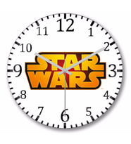 Star Wars Logo Beyaz Zemin Duvar Saati Bombeli Gercek Cam