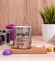 Sevgili Kelime Anlamı Ahşap Altlıklı Mumlu Silver Kupa Bardak