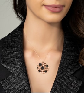 Gümüş Zirkon Taşlı Düşer Halkası Tasarım Kolye (Rose)