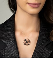 Gümüş Zirkon Taşlı Düşer Halkası Tasarım Kolye (Rose)