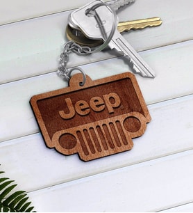 Jeep Logolu Ahşap Anahtarlık-2 (Beyaz)
