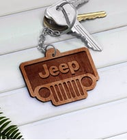 Jeep Logolu Ahşap Anahtarlık-2 (Beyaz)