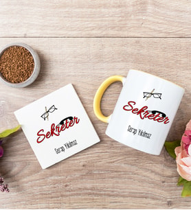 Sekreter Sarı Kupa Bardak Ve Bardak Altlığı Seti