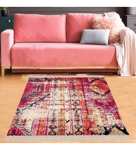 Batik Renk Geçişli Mermer Desen Dijital Baskı Yıkanabilir Kaymaz Taban Salon Halısı ve Yolluk (Beyaz - Bordo)
