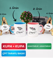 İkili Mavi Pembe Çiftlere Özel Mr Mrs Sevgiliye Hediye Kupa Bardak Anahtarlık