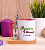 Genetik Mühendisi Ahşap Altlıklı Kırmızı Kupa Bardak