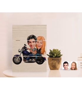 BK Gift Kişiye Özel Motorcu Sevgililer Karikatürlü Otantik Masaüstü Ahşap Palet Çerçeve-1 (Beyaz)