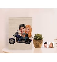 BK Gift Kişiye Özel Motorcu Sevgililer Karikatürlü Otantik Masaüstü Ahşap Palet Çerçeve-1 (Beyaz)