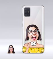 BK Gift Kişiye Özel Bayan Karikatürlü Samsung Galaxy A51 İnce Şeffaf Silikon Telefon Kapağı-48 (Beyaz)