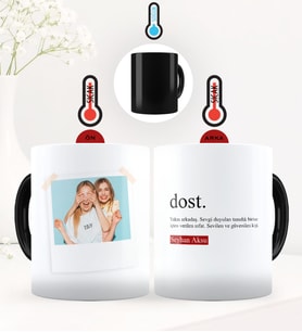 BK Gift Kişiye Özel Fotoğraflı Dost Anlamı Sihirli Cam Kupa Bardak - 2 (Siyah)