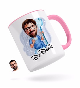 BK Gift Kişiye Özel Erkek Diş Hekimi Karikatürlü Pembe Kupa Bardak-2