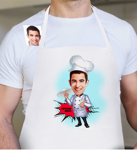 BK Gift Kişiye Özel Bay Pizza Şefi Karikatür Beyaz Mutfak Önlüğü  1