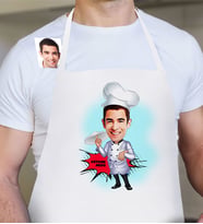 BK Gift Kişiye Özel Bay Pizza Şefi Karikatür Beyaz Mutfak Önlüğü  1