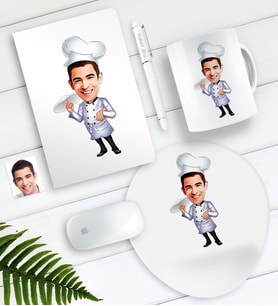 BK Gift Kişiye Özel Bay Chef Karikatürlü Defter Kalem Kupa Mouse Pad Seti-4 (Model 1)